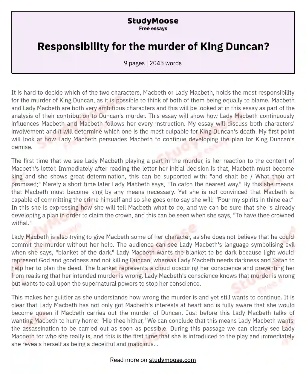 Responsibility for the murder of King Duncan?