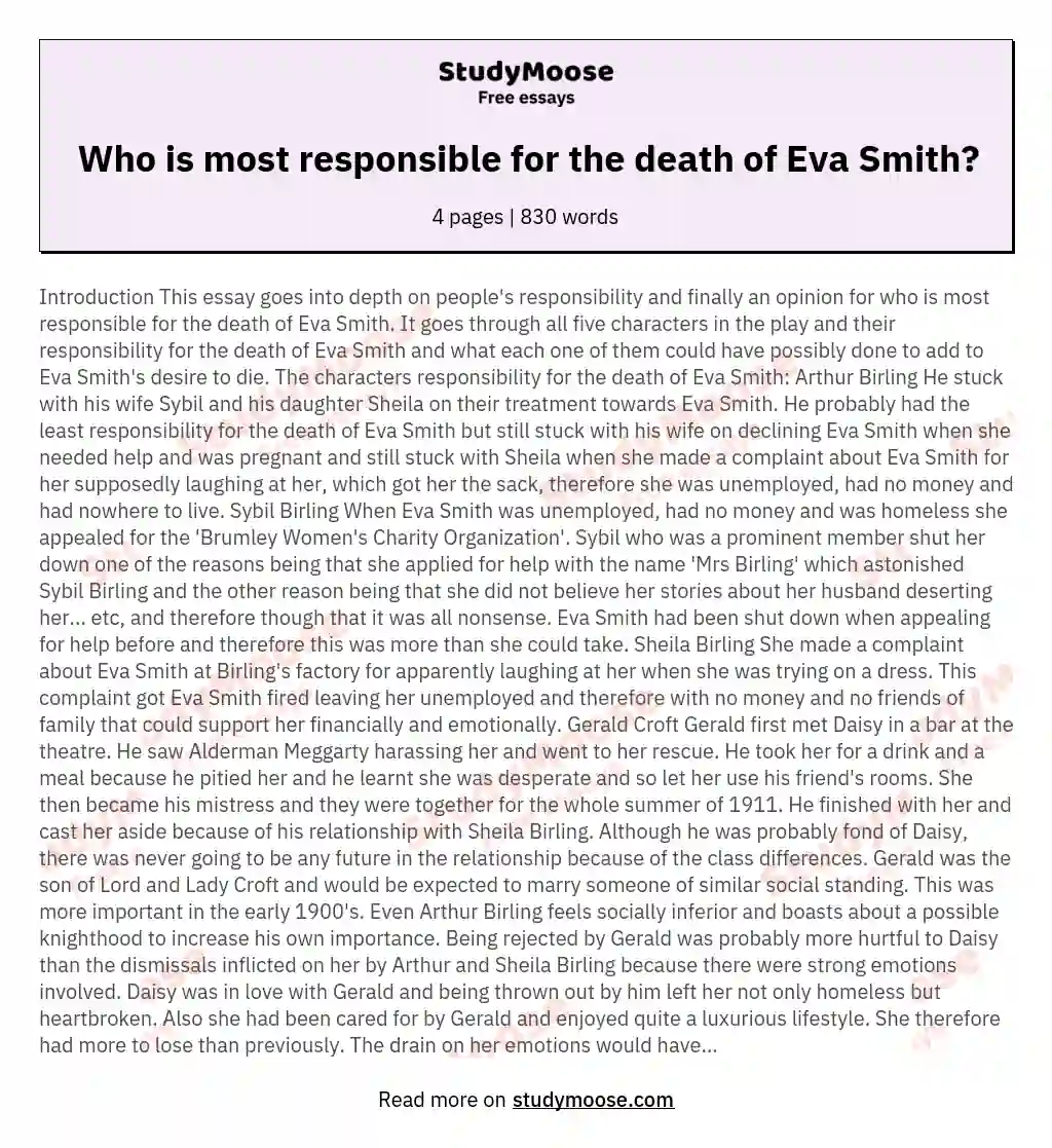 Who is most responsible for the death of Eva Smith?
