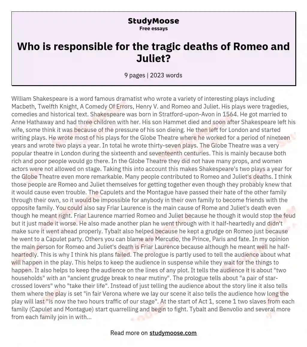 Who is responsible for the tragic deaths of Romeo and Juliet?