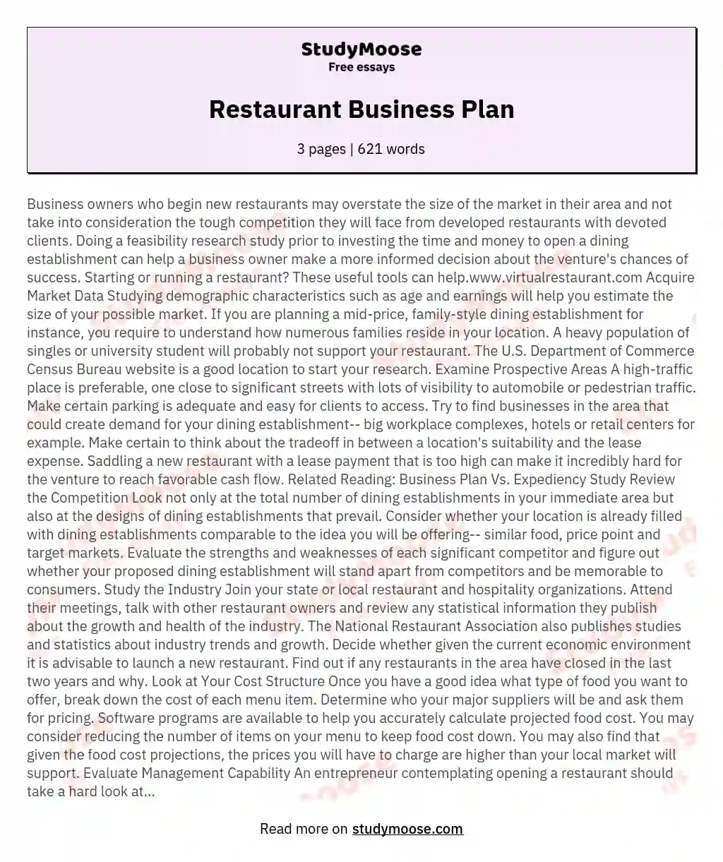 business restaurant essay