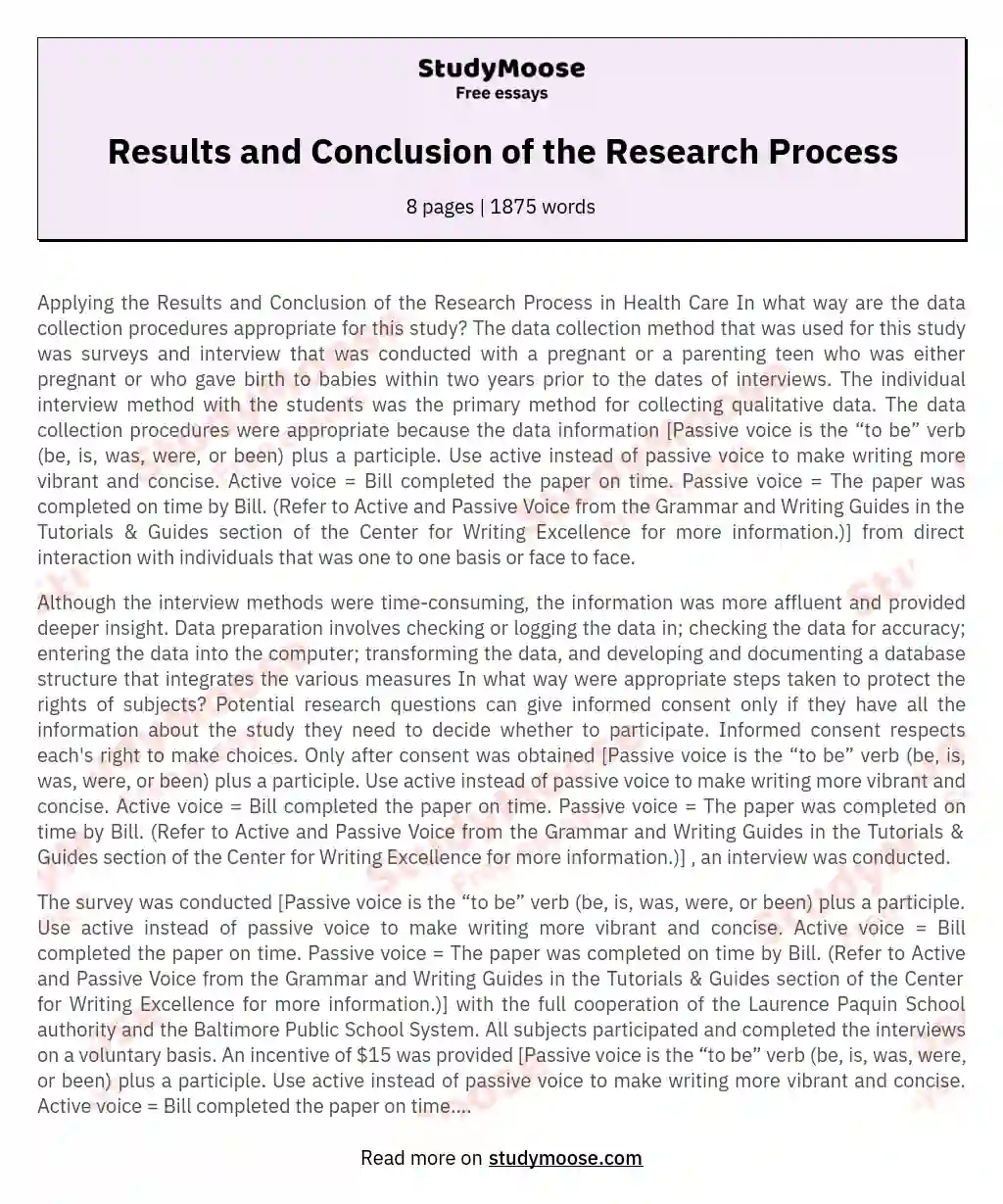 Results and Conclusion of the Research Process essay