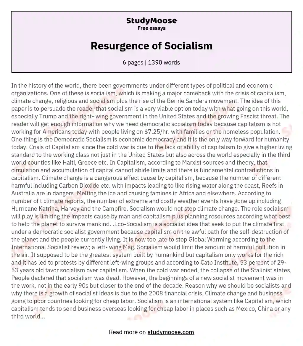 Resurgence of Socialism essay