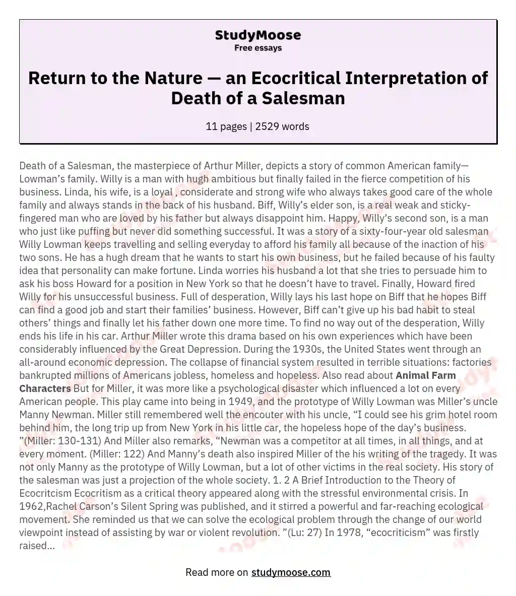 Return to the Nature — an Ecocritical Interpretation of Death of a Salesman