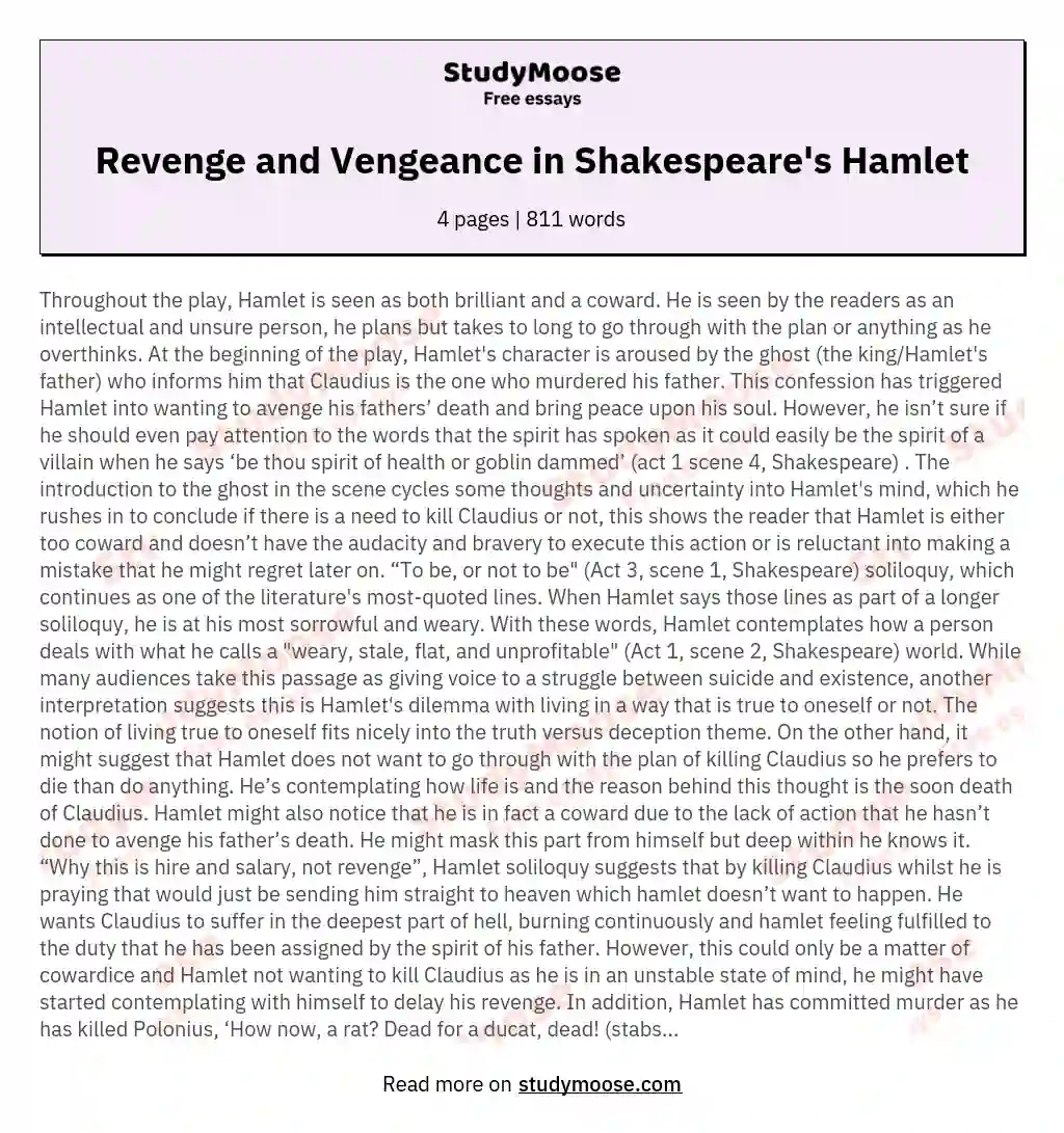 Revenge and Vengeance in Shakespeare's Hamlet essay