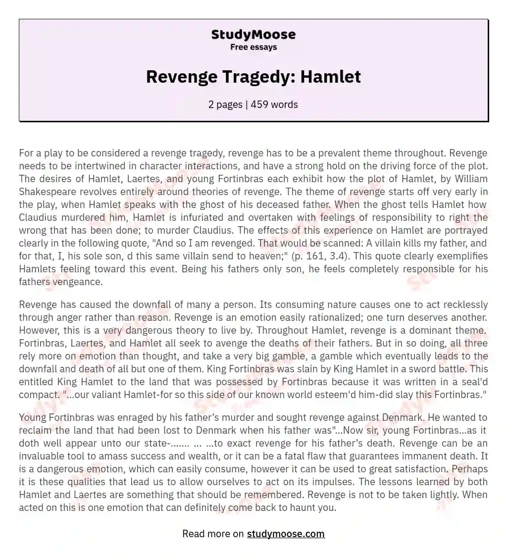 Revenge Tragedy: Hamlet essay