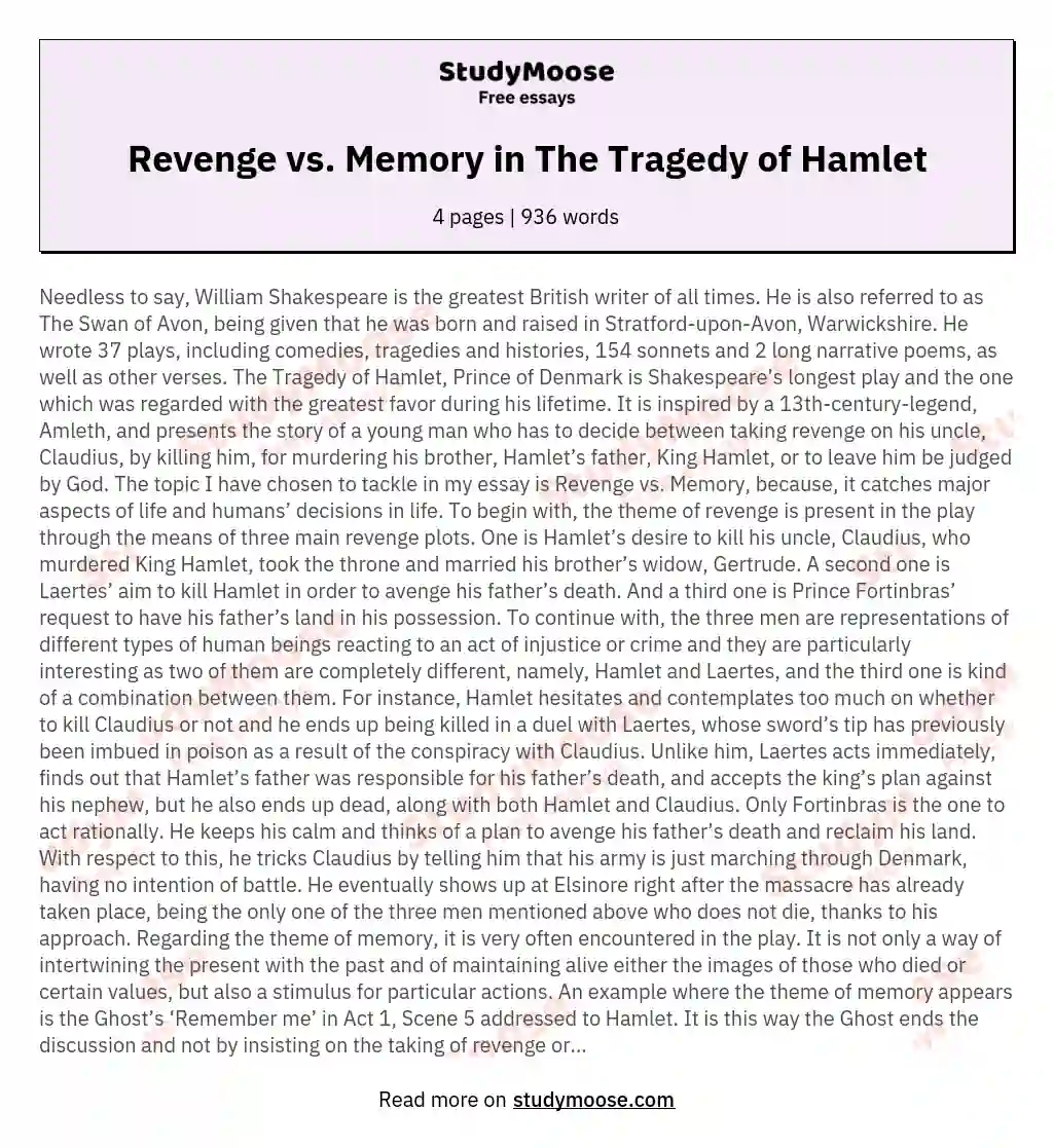 Revenge vs. Memory in The Tragedy of Hamlet