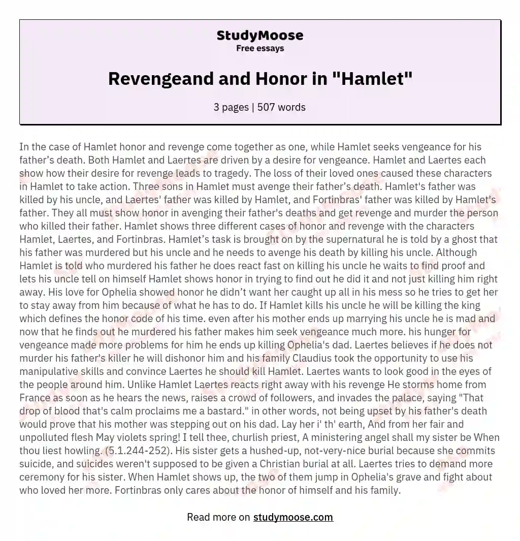 Revengeand and Honor in "Hamlet" essay