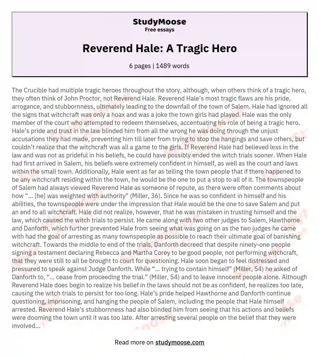 Reverend Hale: A Tragic Hero essay