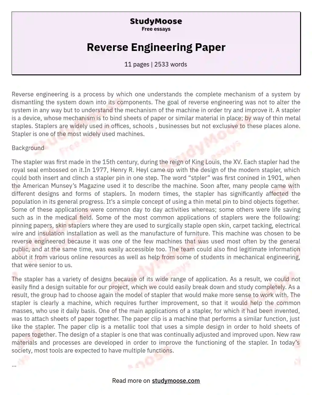 Reverse Engineering Paper essay