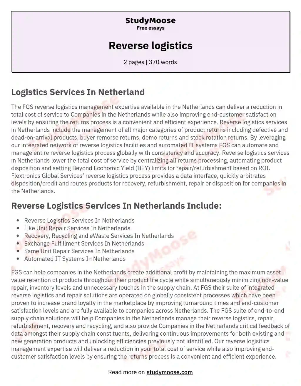 Reverse logistics essay