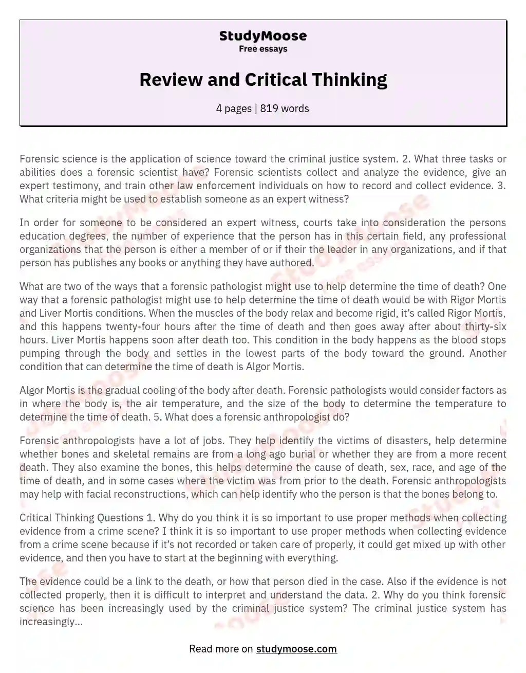 Review and Critical Thinking essay