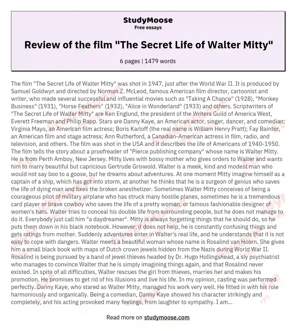 Review of the film "The Secret Life of Walter Mitty"