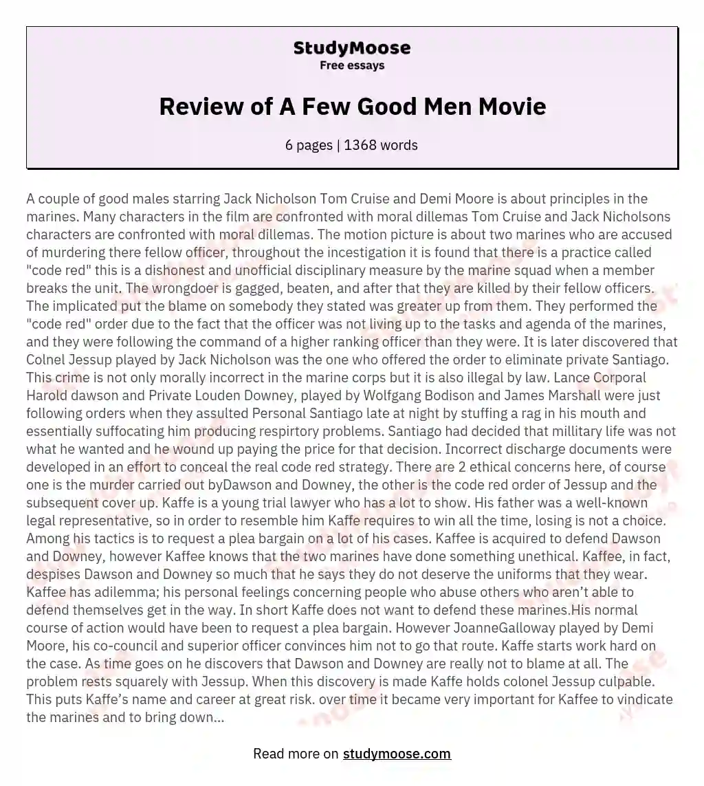 Review of A Few Good Men Movie essay