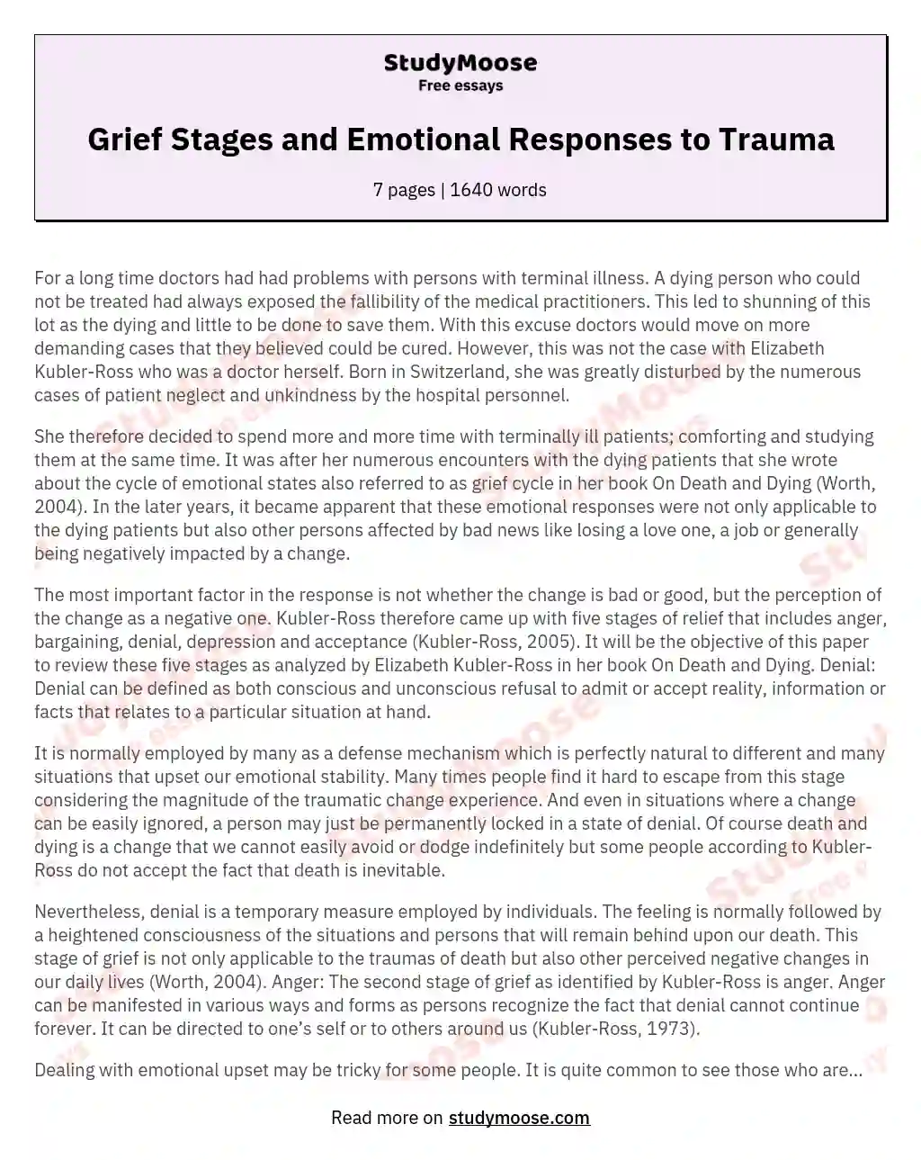 Grief Stages and Emotional Responses to Trauma essay