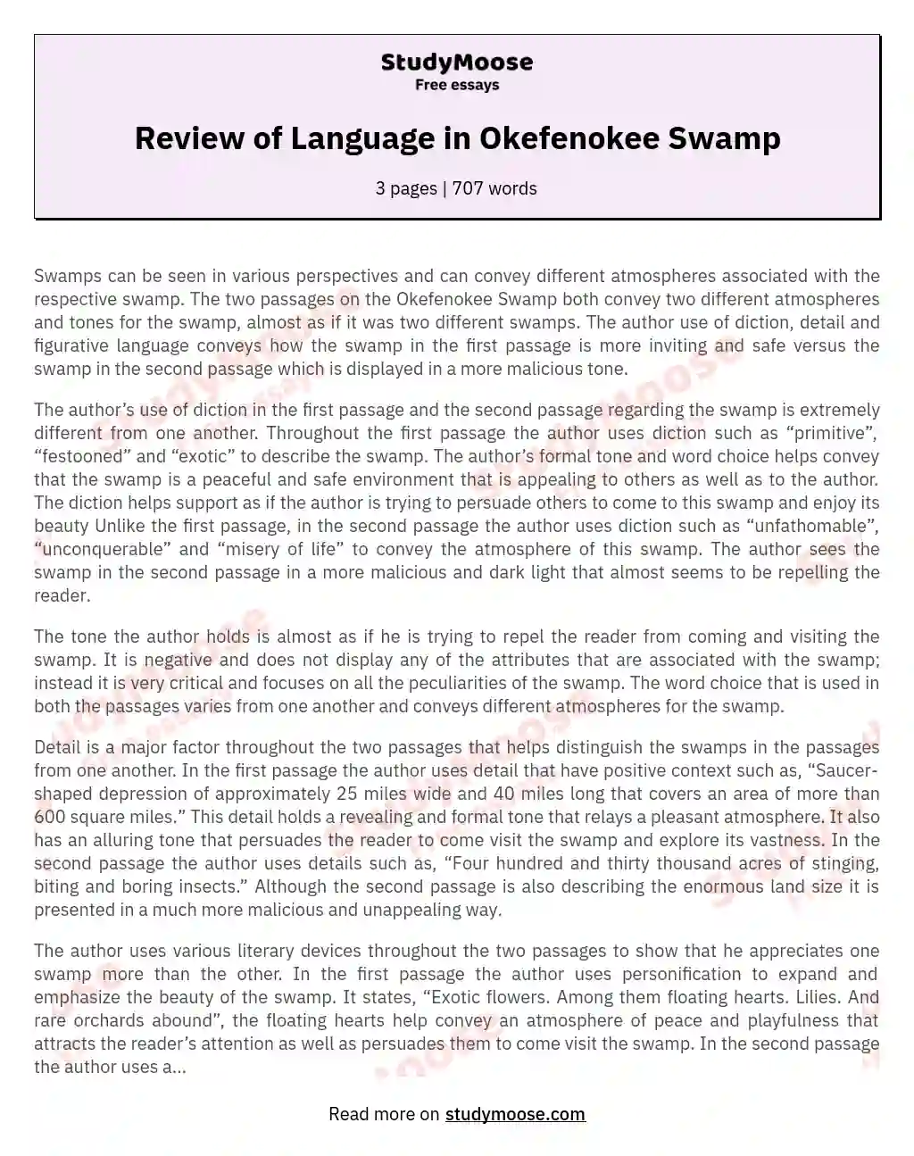 Review of Language in Okefenokee Swamp essay