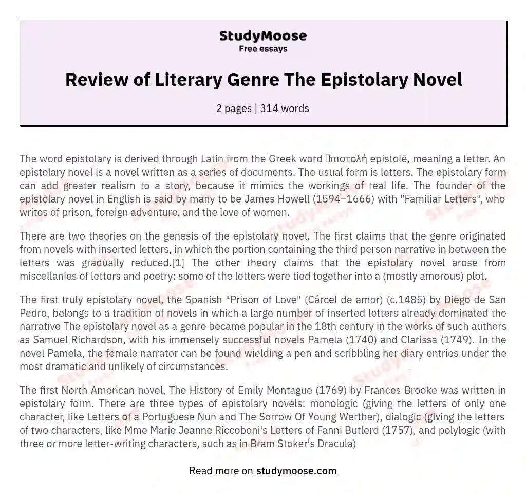 Review of Literary Genre The Epistolary Novel essay
