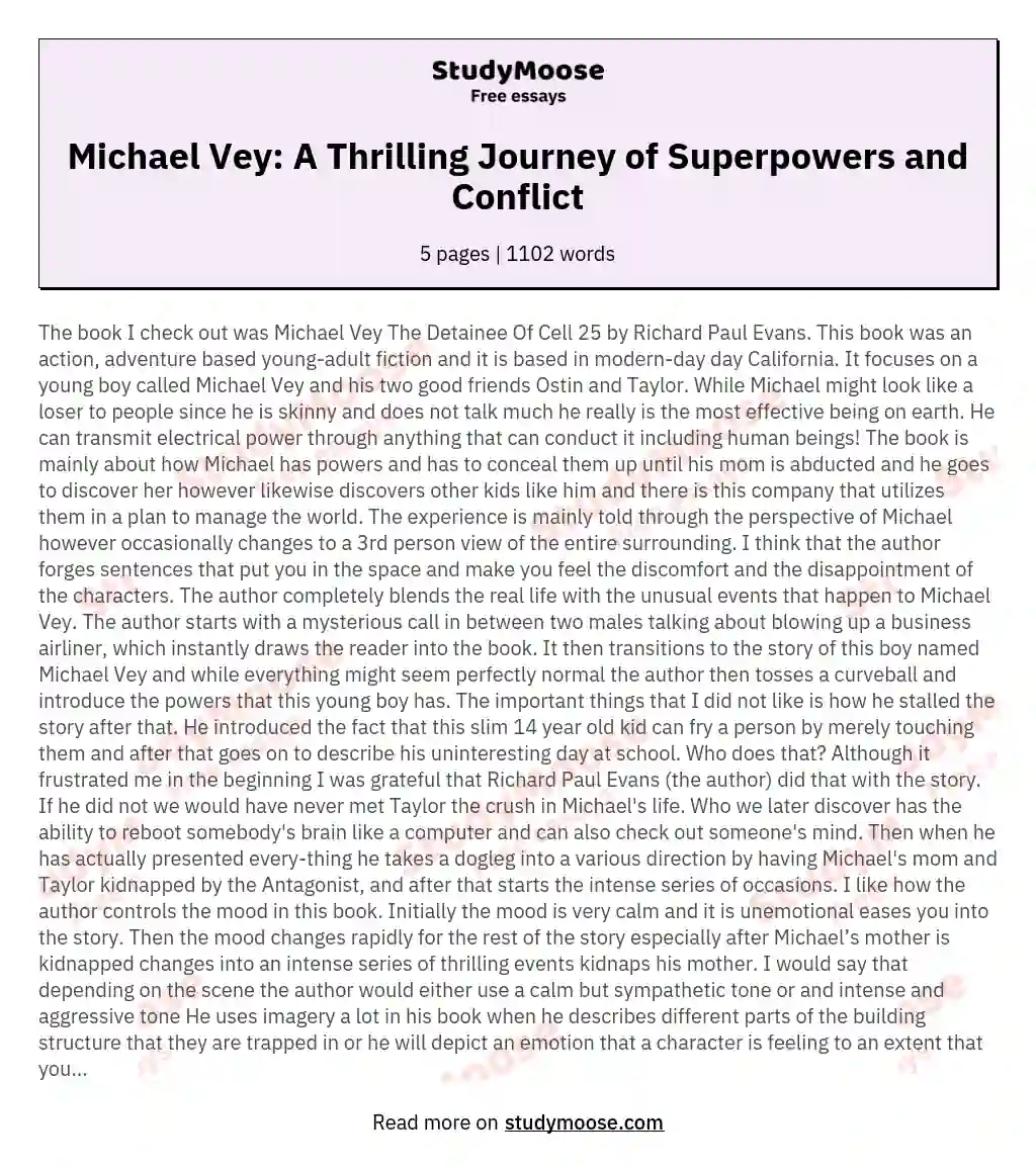 Michael Vey: A Thrilling Journey of Superpowers and Conflict essay