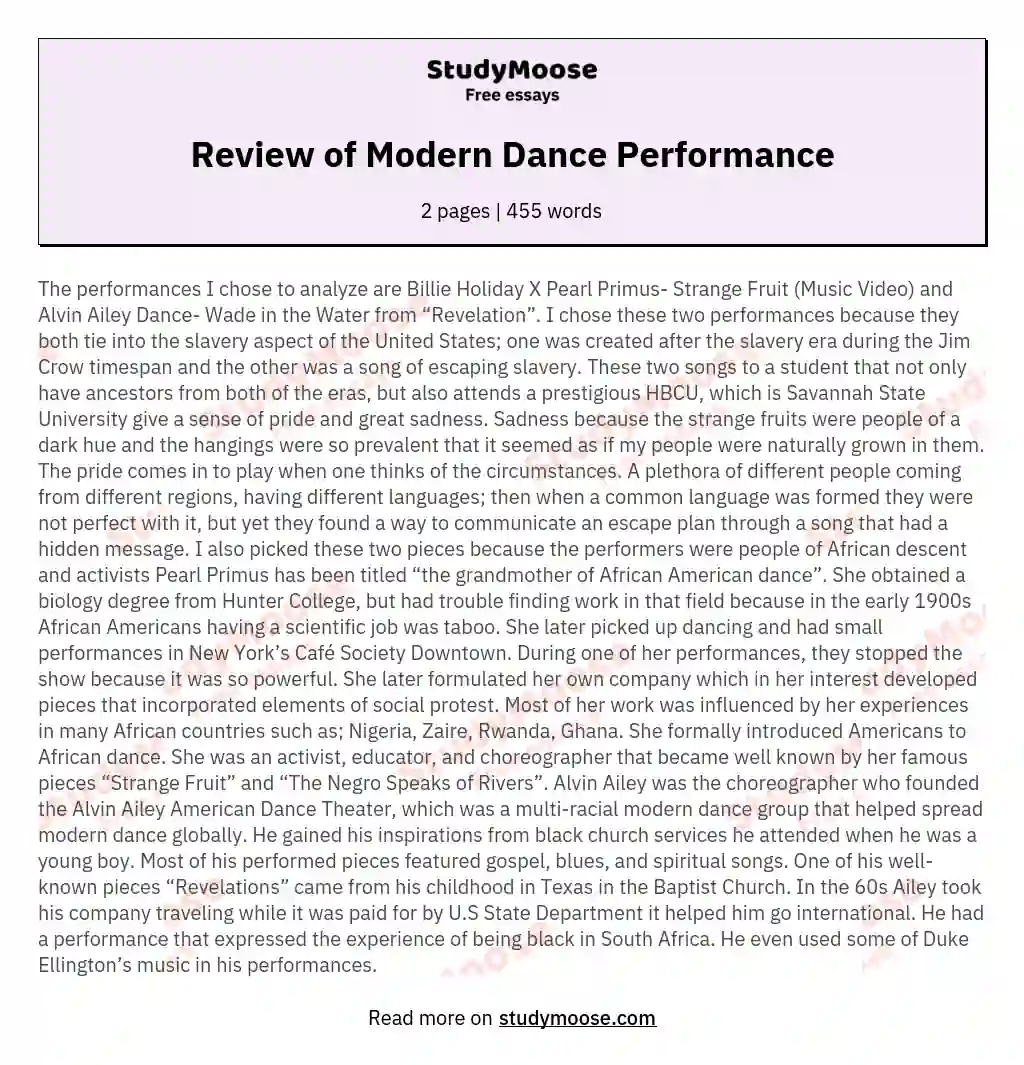 Review of Modern Dance Performance essay