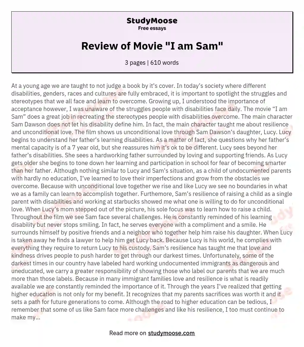 Review of Movie "I am Sam" essay