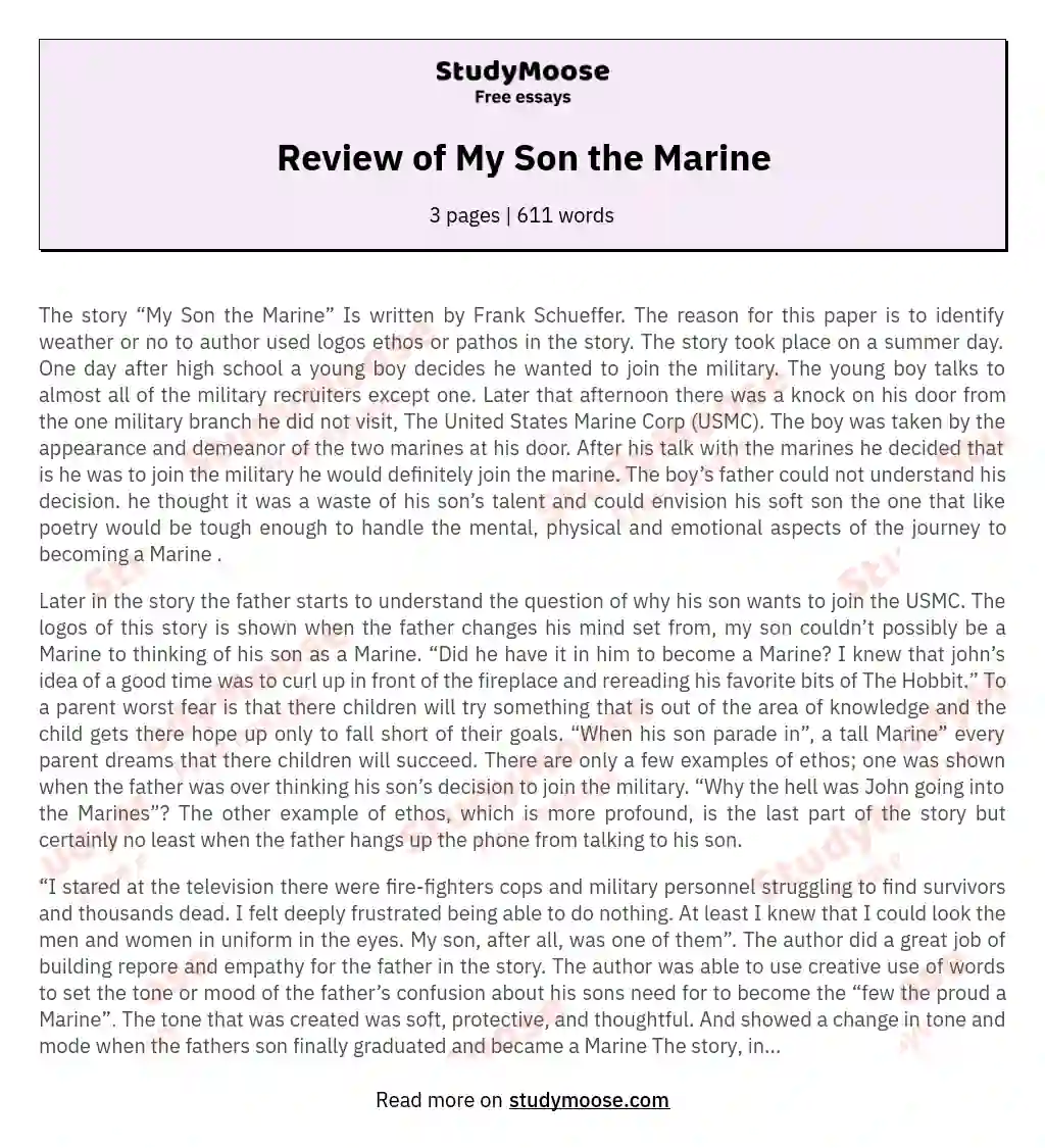 Review of My Son the Marine essay