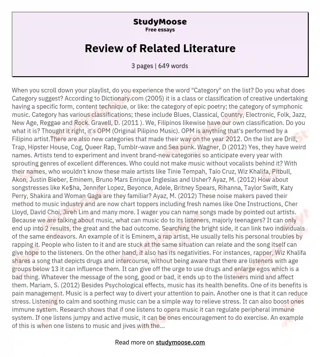 Review of Related Literature essay