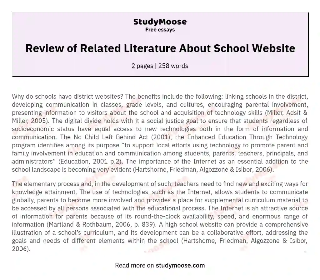 Review of Related Literature About School Website