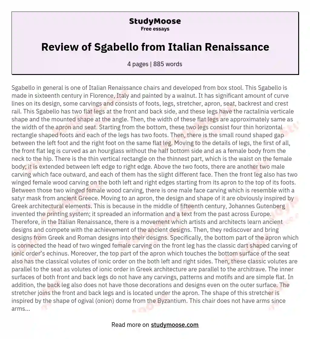 Review of Sgabello from Italian Renaissance essay