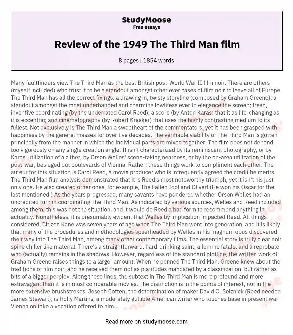 Review of the 1949 The Third Man film