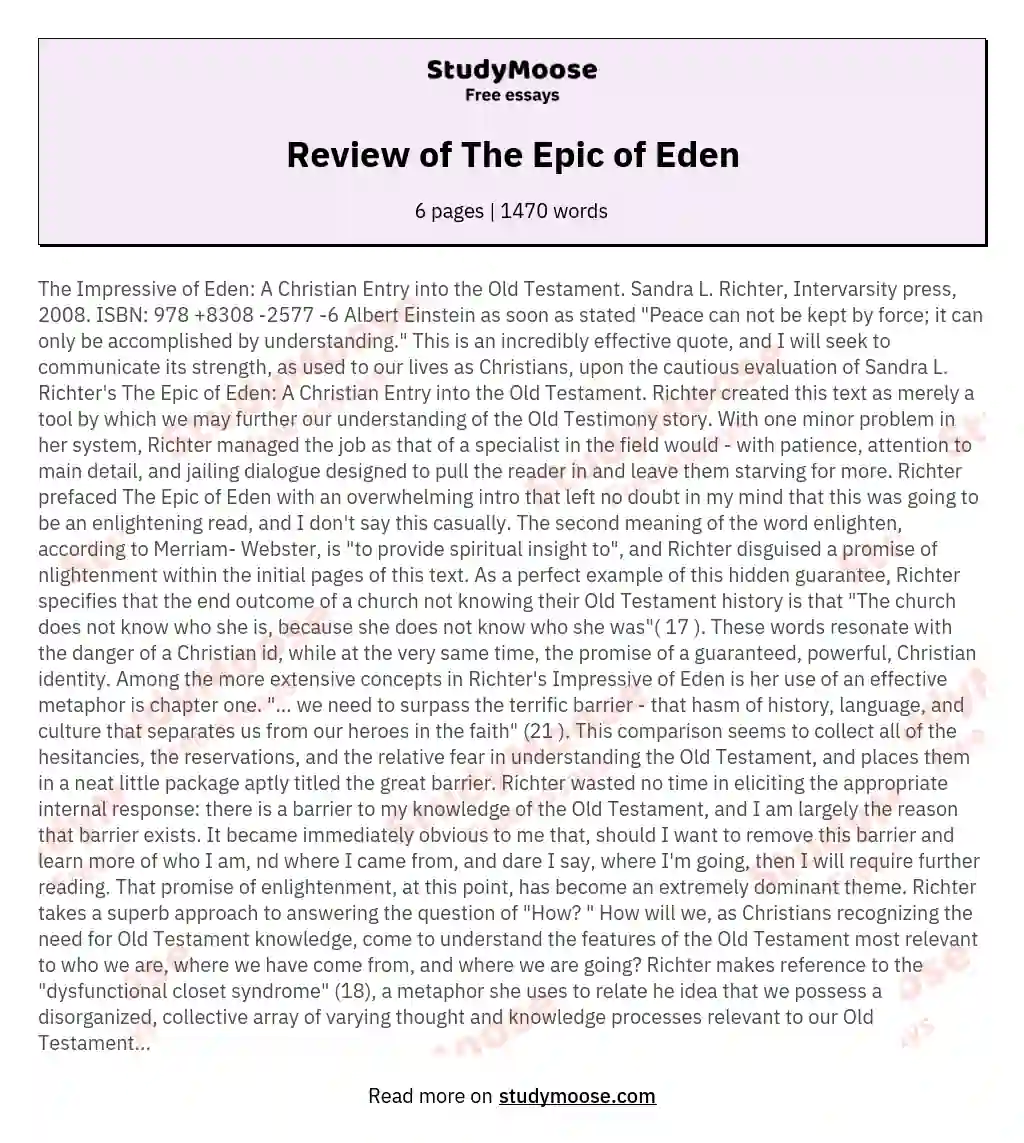Review of The Epic of Eden essay