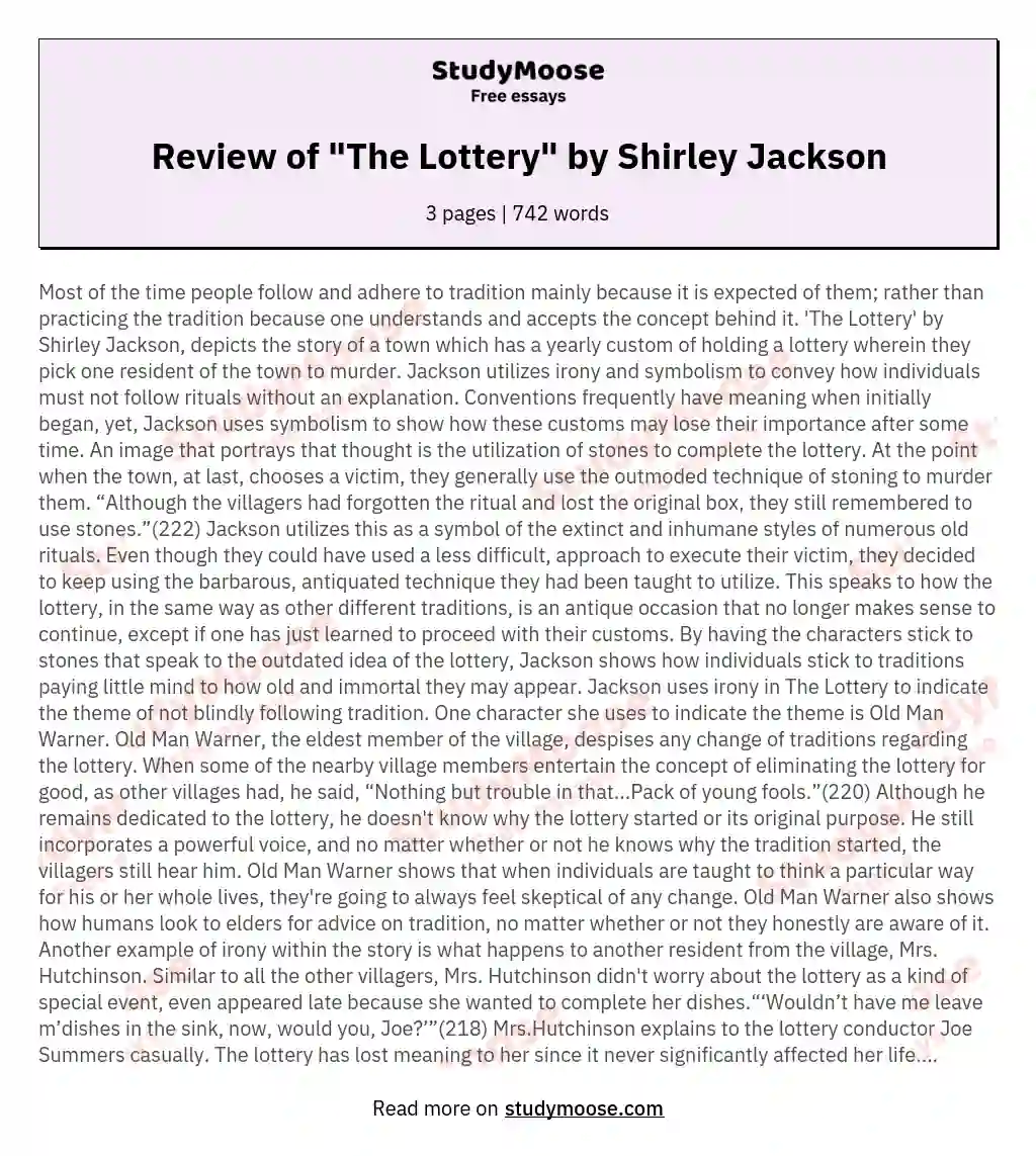Review of "The Lottery" by Shirley Jackson