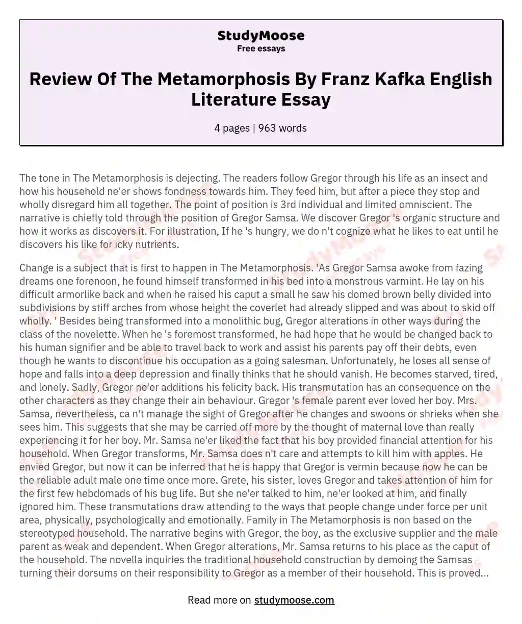 Review Of The Metamorphosis By Franz Kafka English Literature Essay