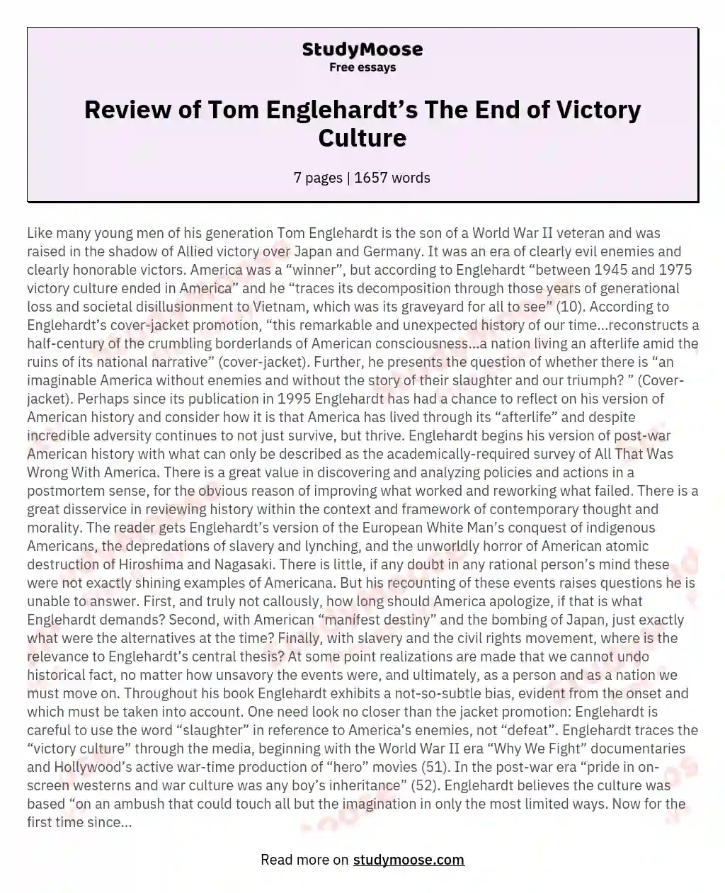 Review of Tom Englehardt’s The End of Victory Culture essay