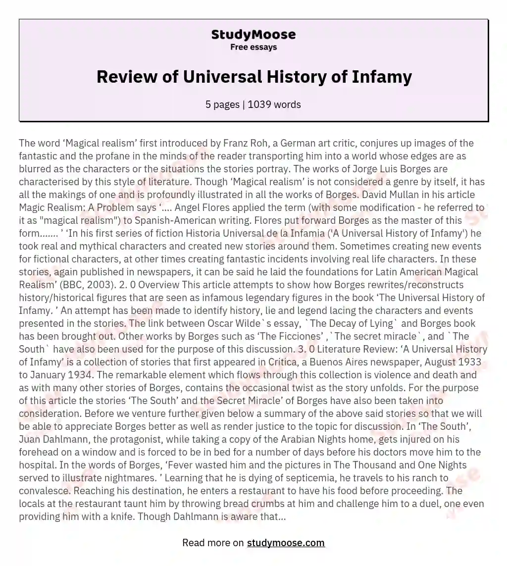 Review of Universal History of Infamy essay