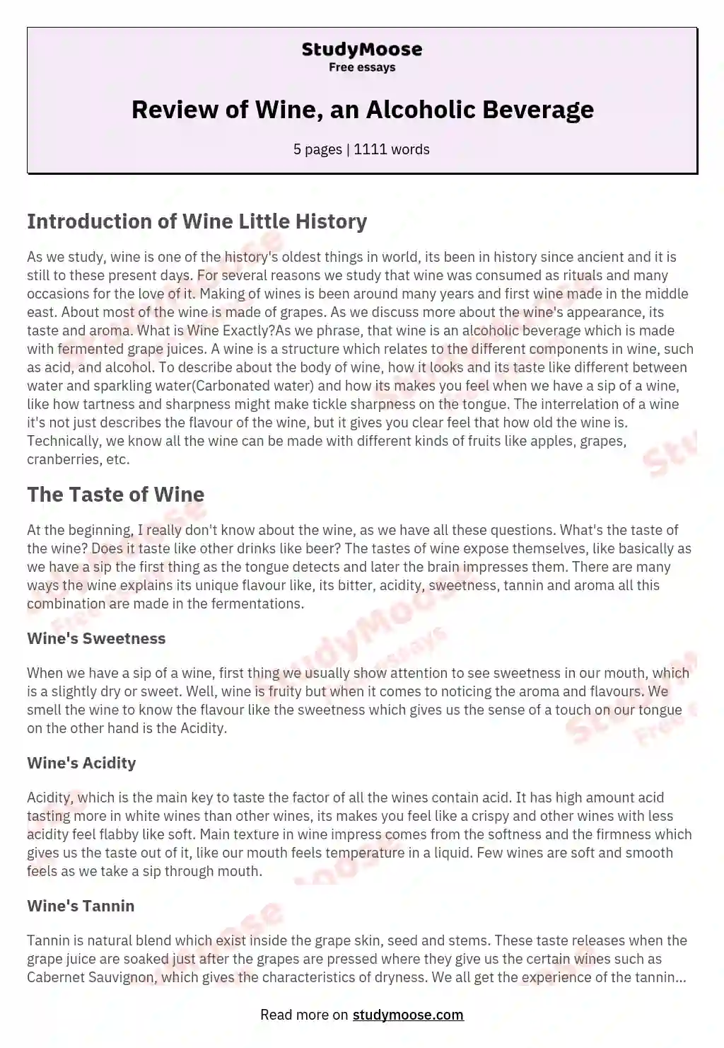 Review of Wine, an Alcoholic Beverage essay