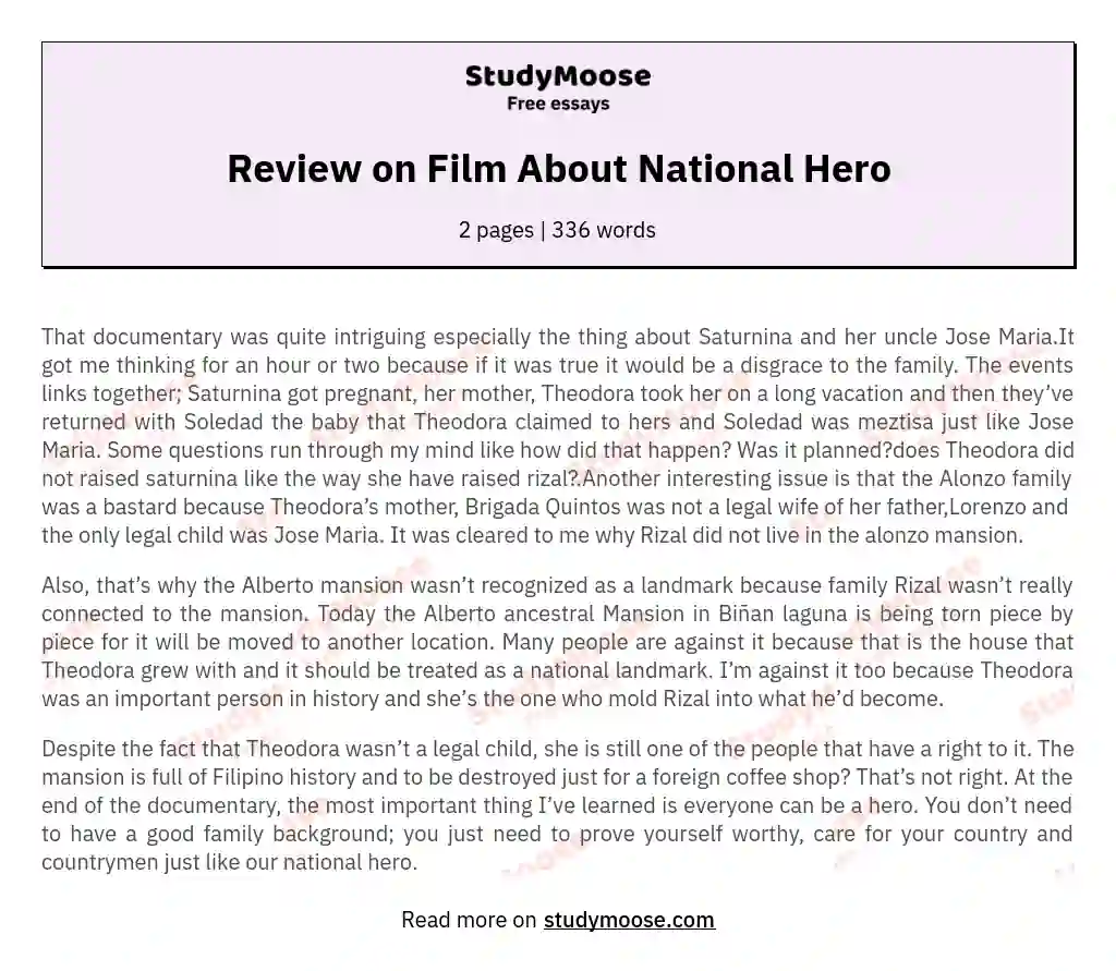 Review on Film About National Hero essay