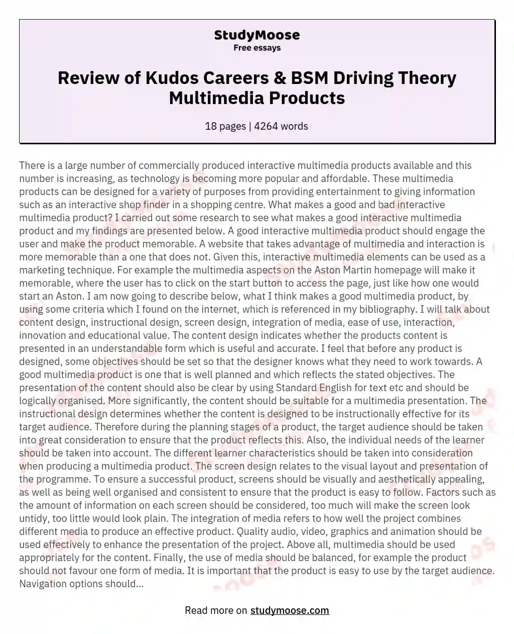 Review of Kudos Careers & BSM Driving Theory Multimedia Products essay