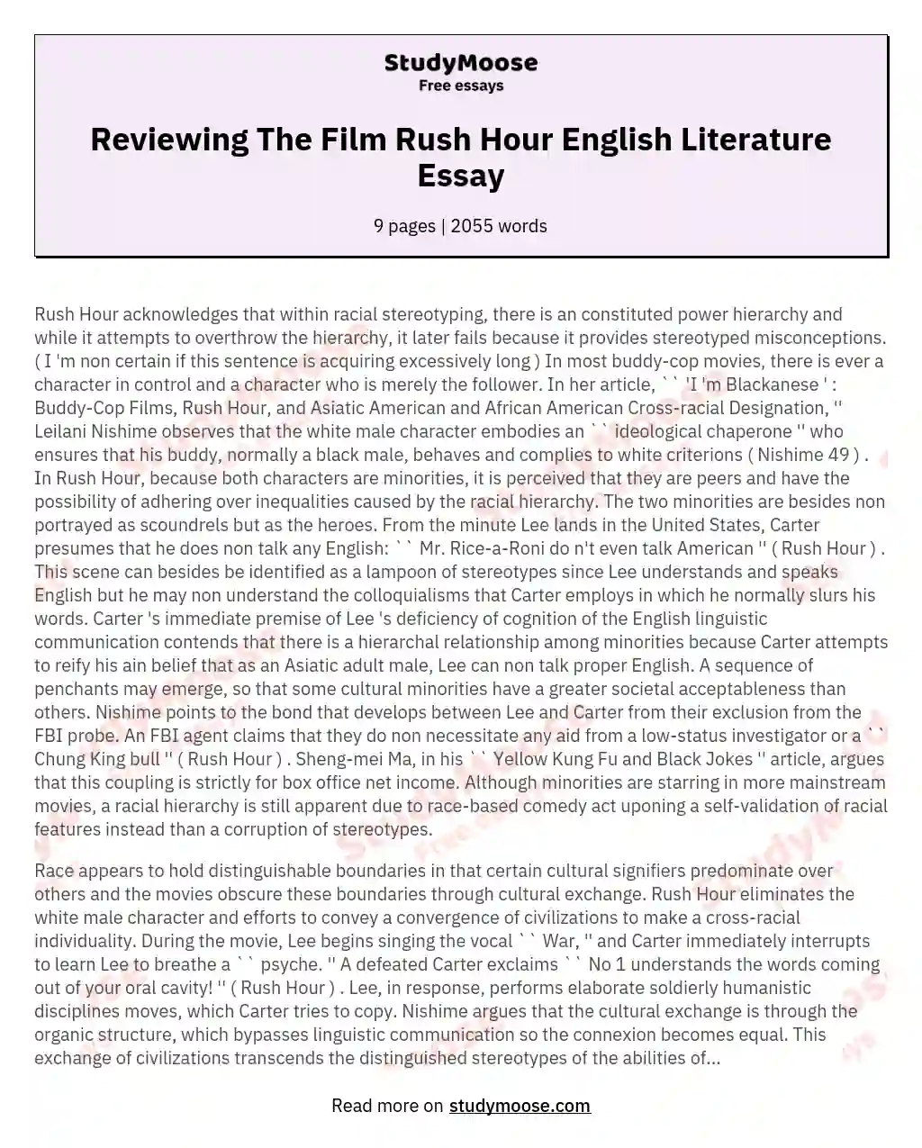 Reviewing The Film Rush Hour English Literature Essay essay