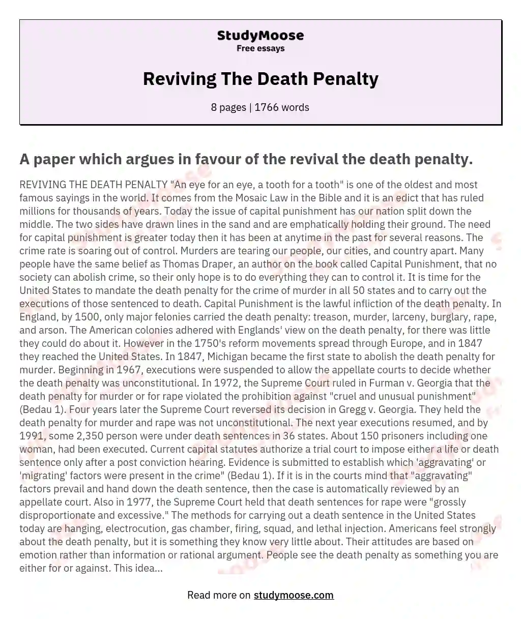 bring back the death penalty essay