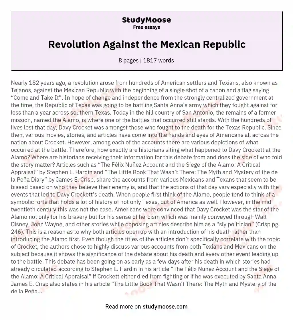 Revolution Against the Mexican Republic essay