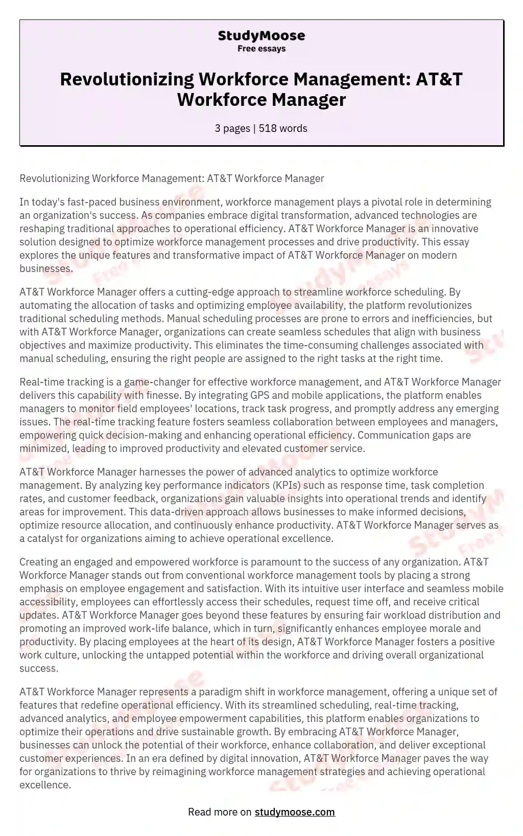 Revolutionizing Workforce Management: AT&T Workforce Manager essay