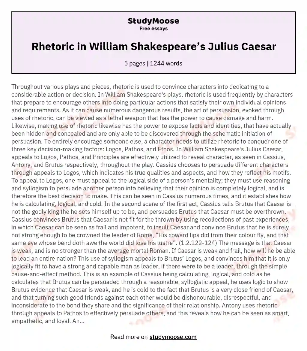 Rhetoric in William Shakespeare’s Julius Caesar essay