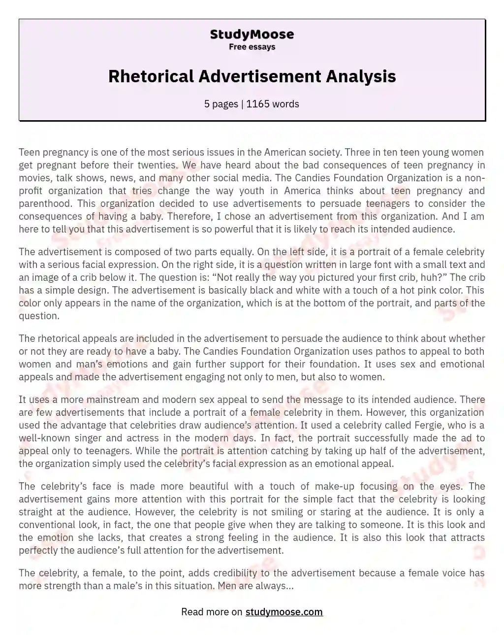 rhetorical analysis sample paper