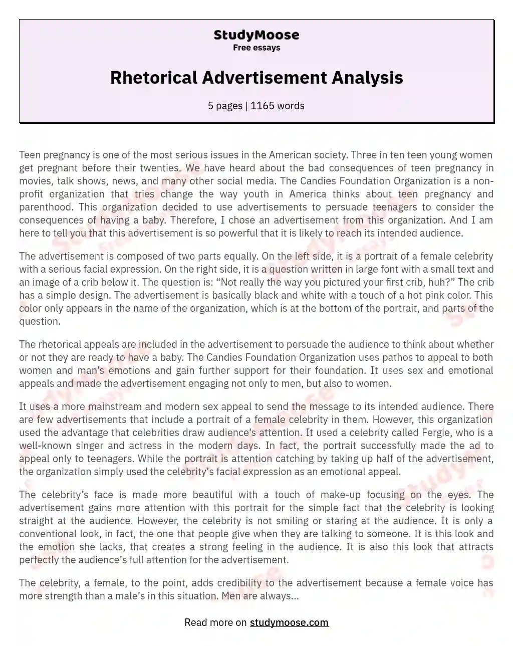 advertisement rhetorical analysis essay example