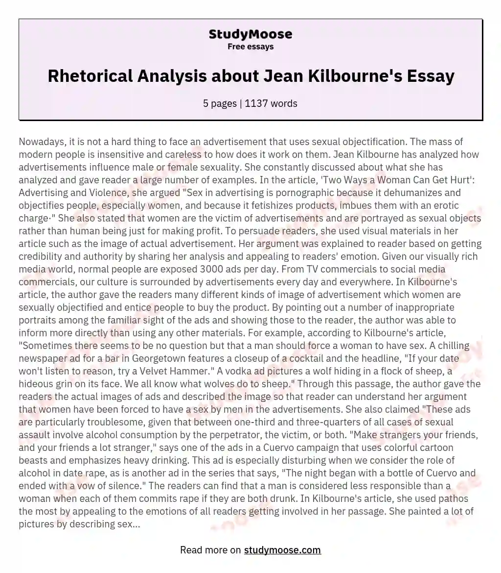 Rhetorical Analysis about Jean Kilbourne's Essay