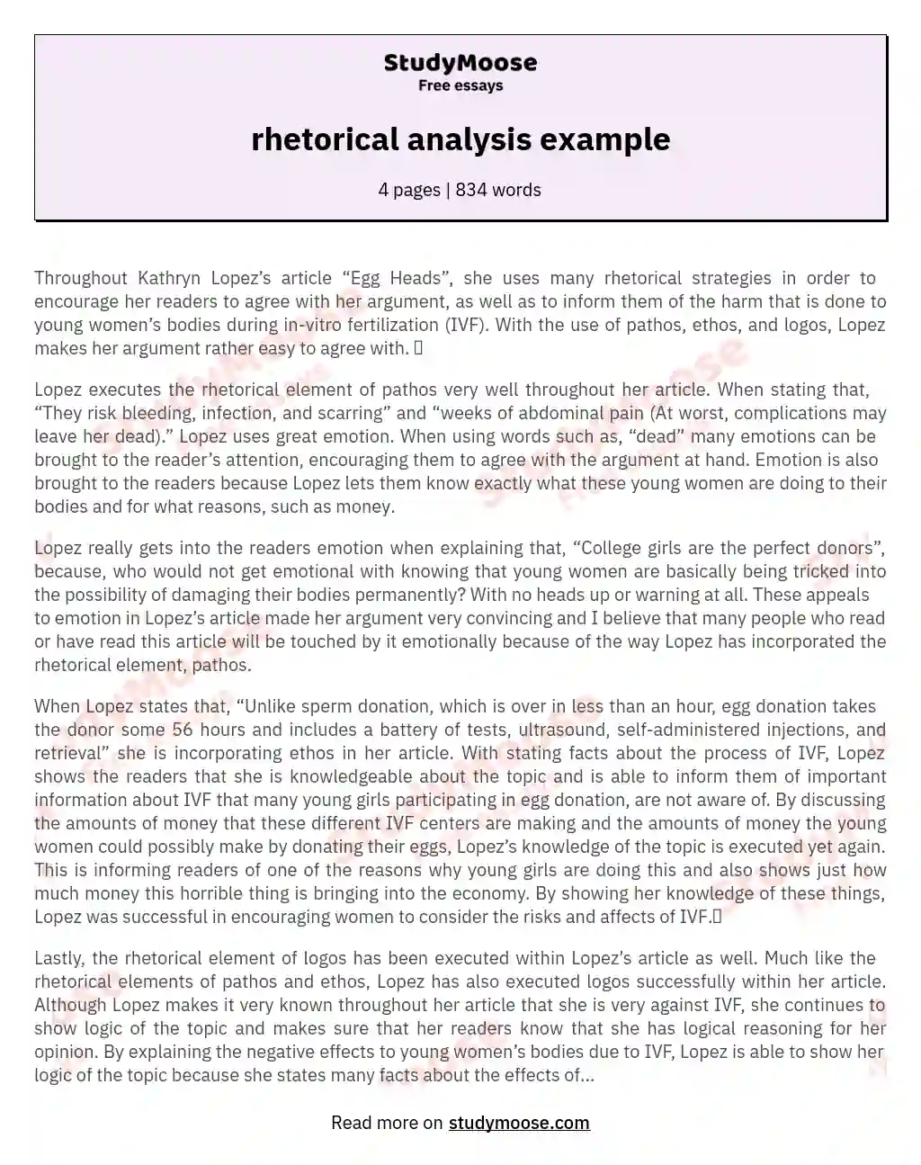 rhetorical analysis example essay