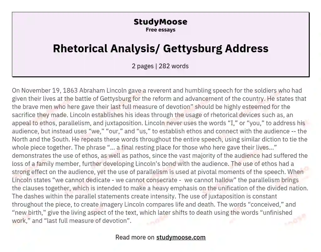 Rhetorical Analysis/ Gettysburg Address