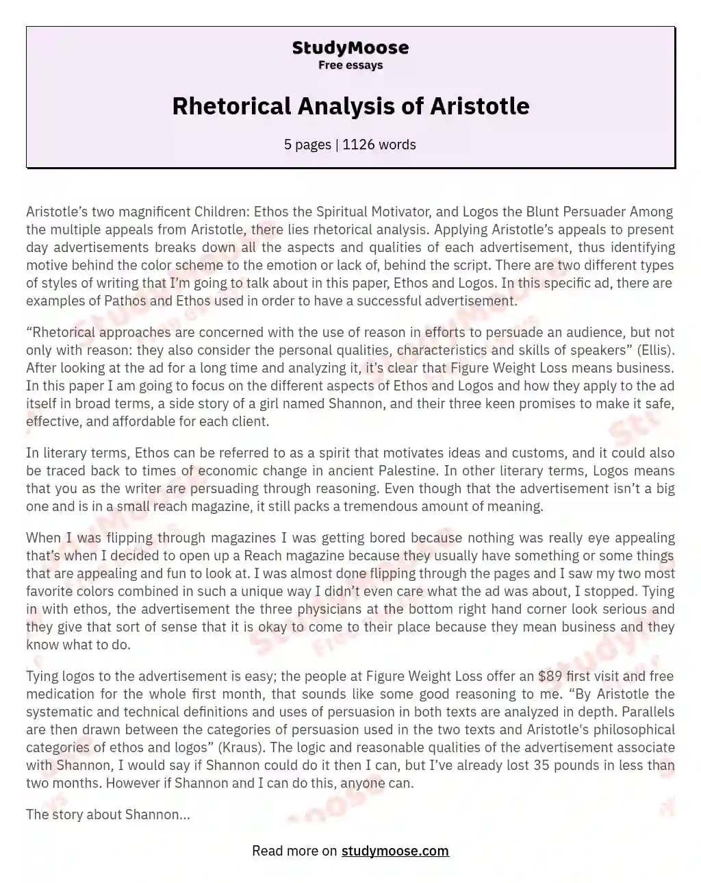 Rhetorical Analysis of Aristotle essay