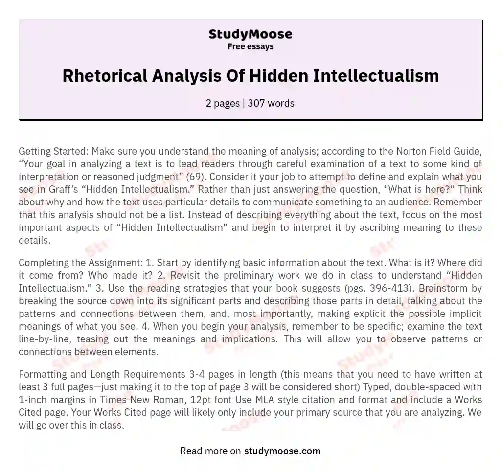 Rhetorical Analysis Of Hidden Intellectualism