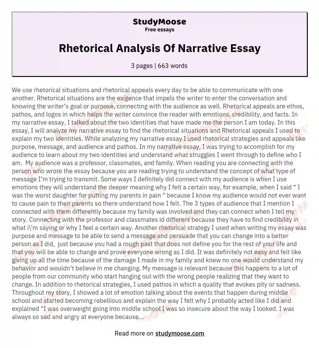 Rhetorical Analysis Of Narrative Essay
