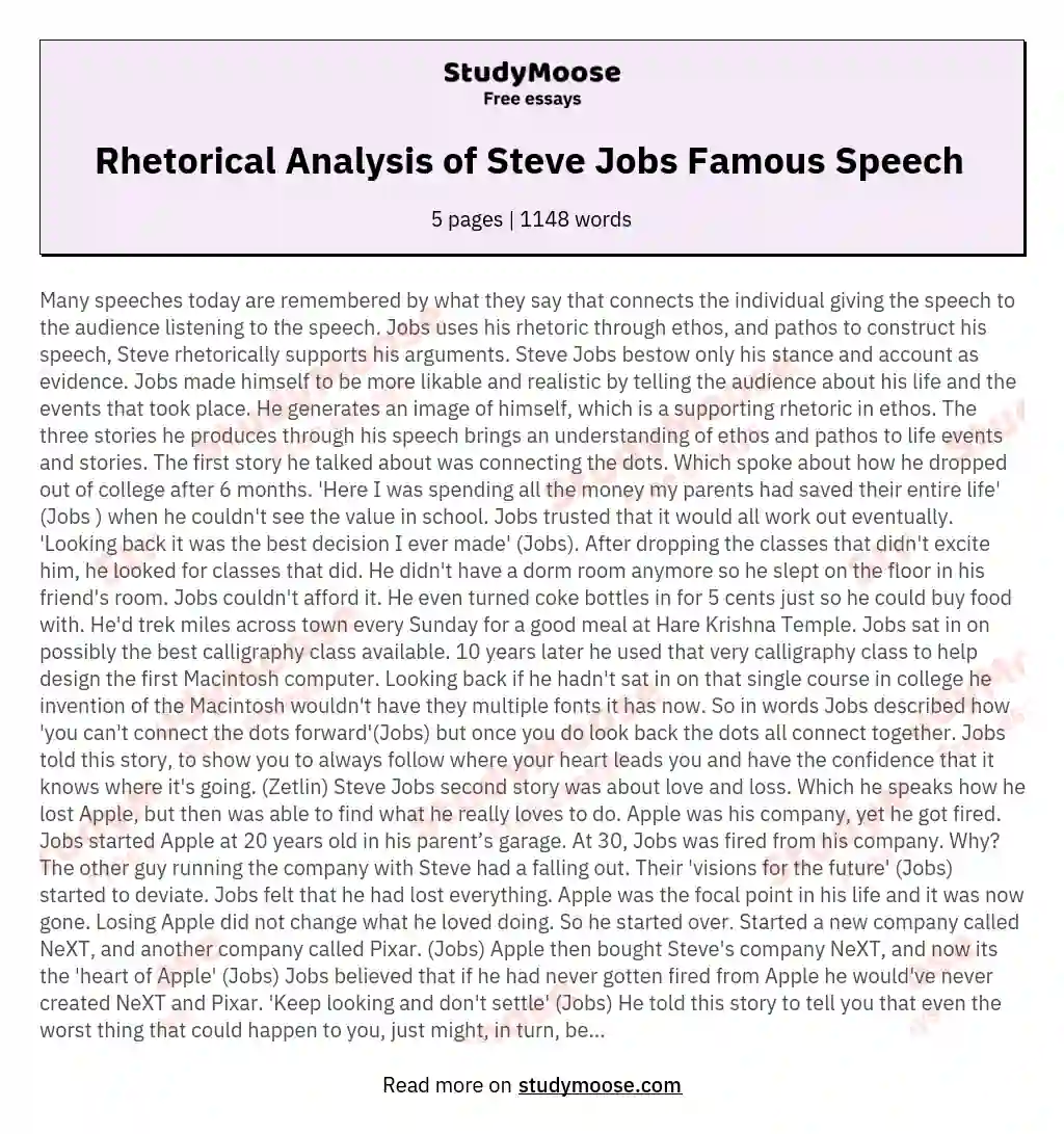Rhetorical Analysis of Steve Jobs Famous Speech 